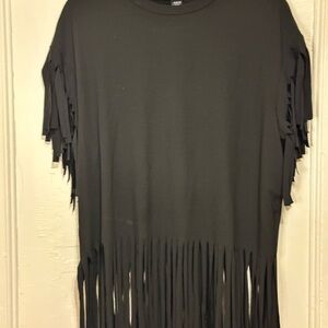 Fringe Hem Black Top